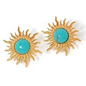 Turquoise Sun 18K Gold Stainless Steel Waterproof Earrings